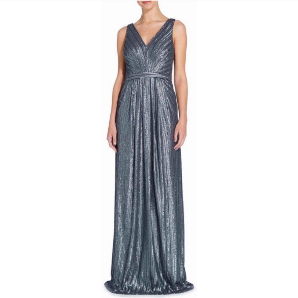 NWT Adrianna Papell Sequin Silver Formal Evening Gown size 14
